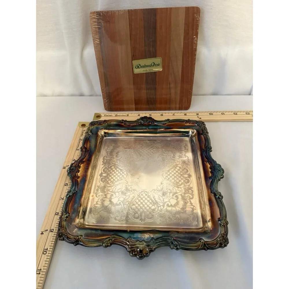 Vtg Newport Silver Plate Tray YB 650 Serving Cutting Cheese Board 10